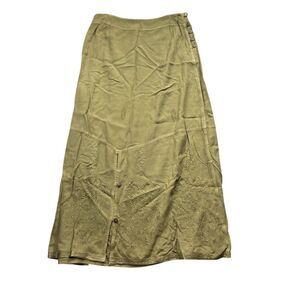 Soft Surroundings Medium Green Rayon Skirt Side Buttons Embroidered Design‎